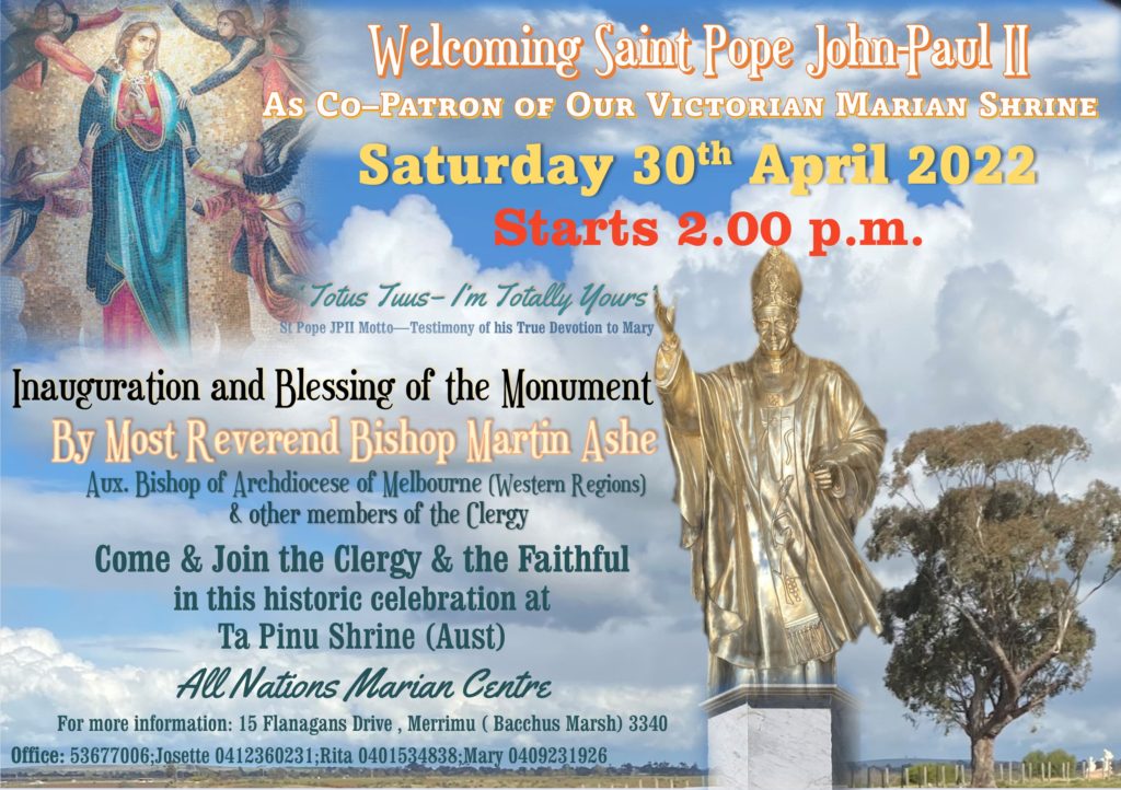 St Pope J P Ii Blessing Of Monument Ta Pinu Shrine Australia